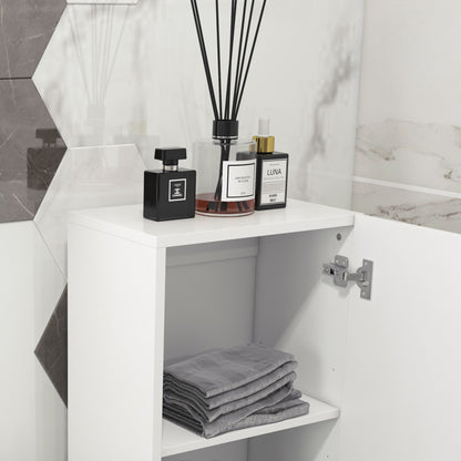 Slim Bathroom Cabinet with 2 Cupboards and Adjustable Shelves - High Gloss White