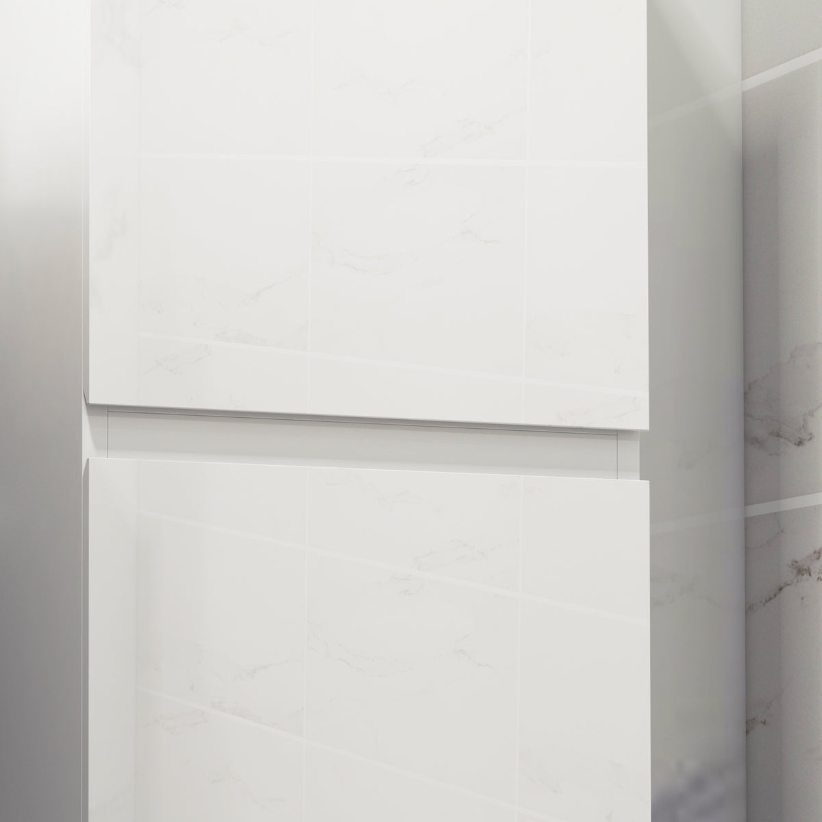Slim Bathroom Cabinet with 2 Cupboards and Adjustable Shelves - High Gloss White