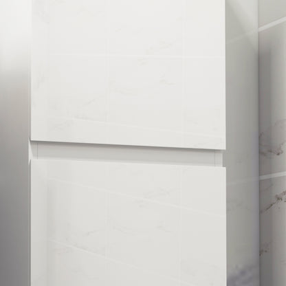 Slim Bathroom Cabinet with 2 Cupboards and Adjustable Shelves - High Gloss White