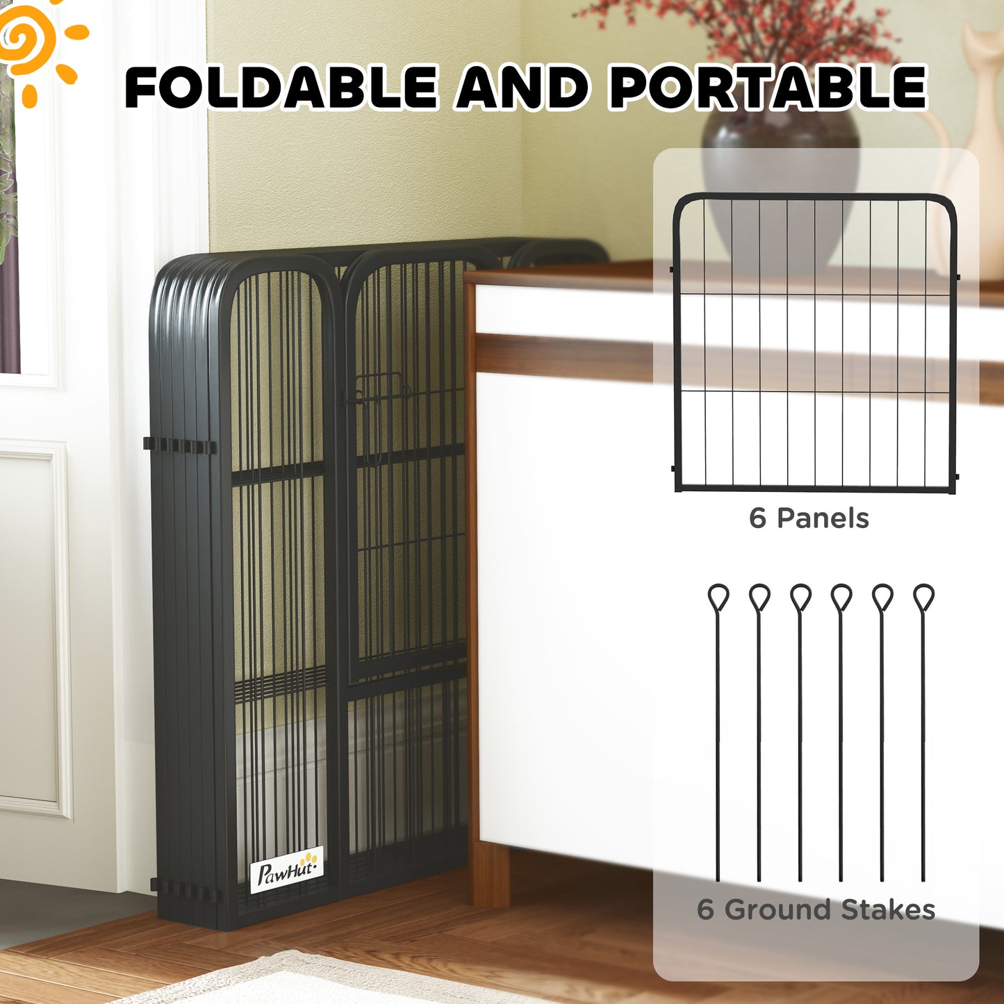 Dog Pen, 12 Panels Puppy Pen for Large Dogs, 100cm High, Black