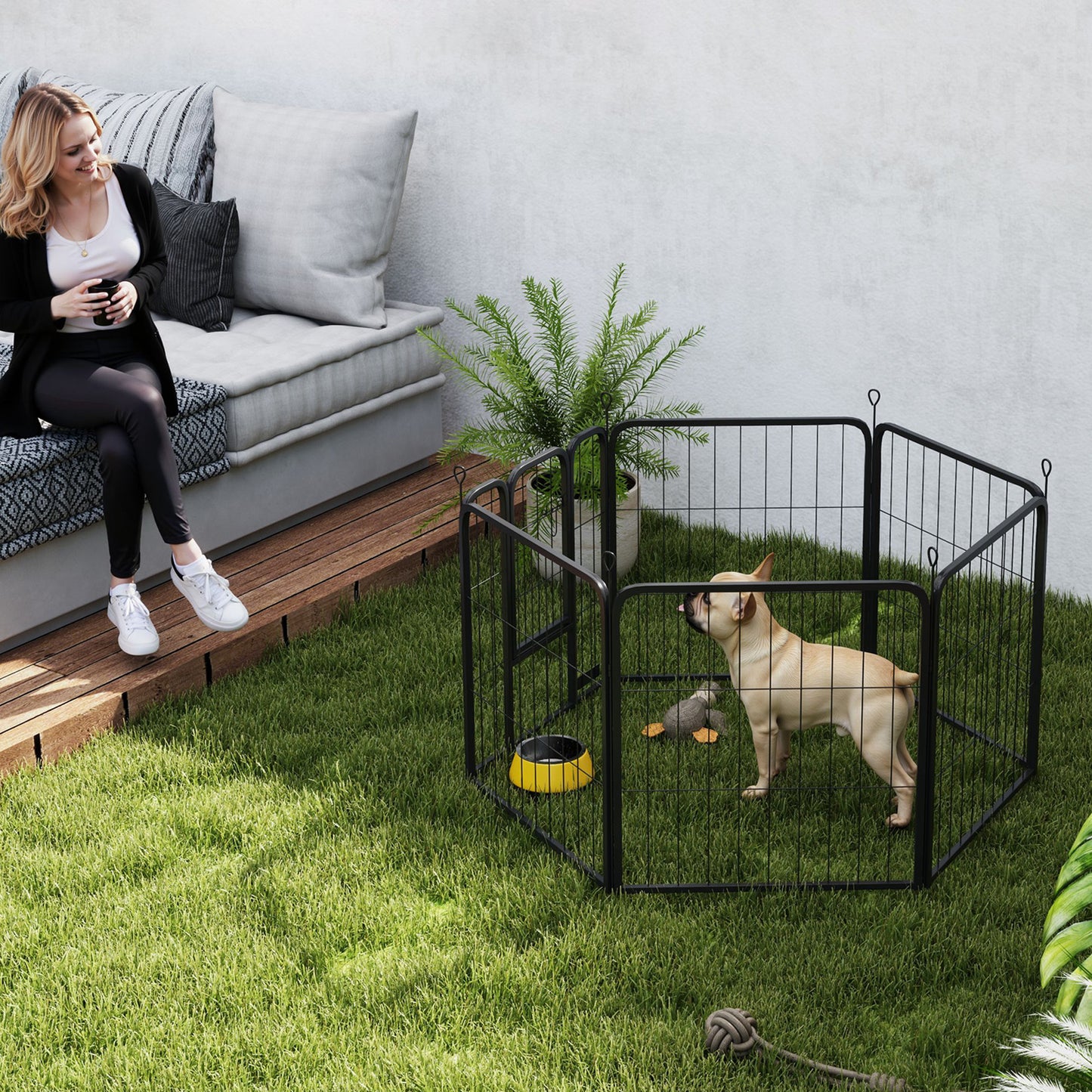 Dog Pen, 12 Panels Puppy Pen for Large Dogs, 100cm High, Black