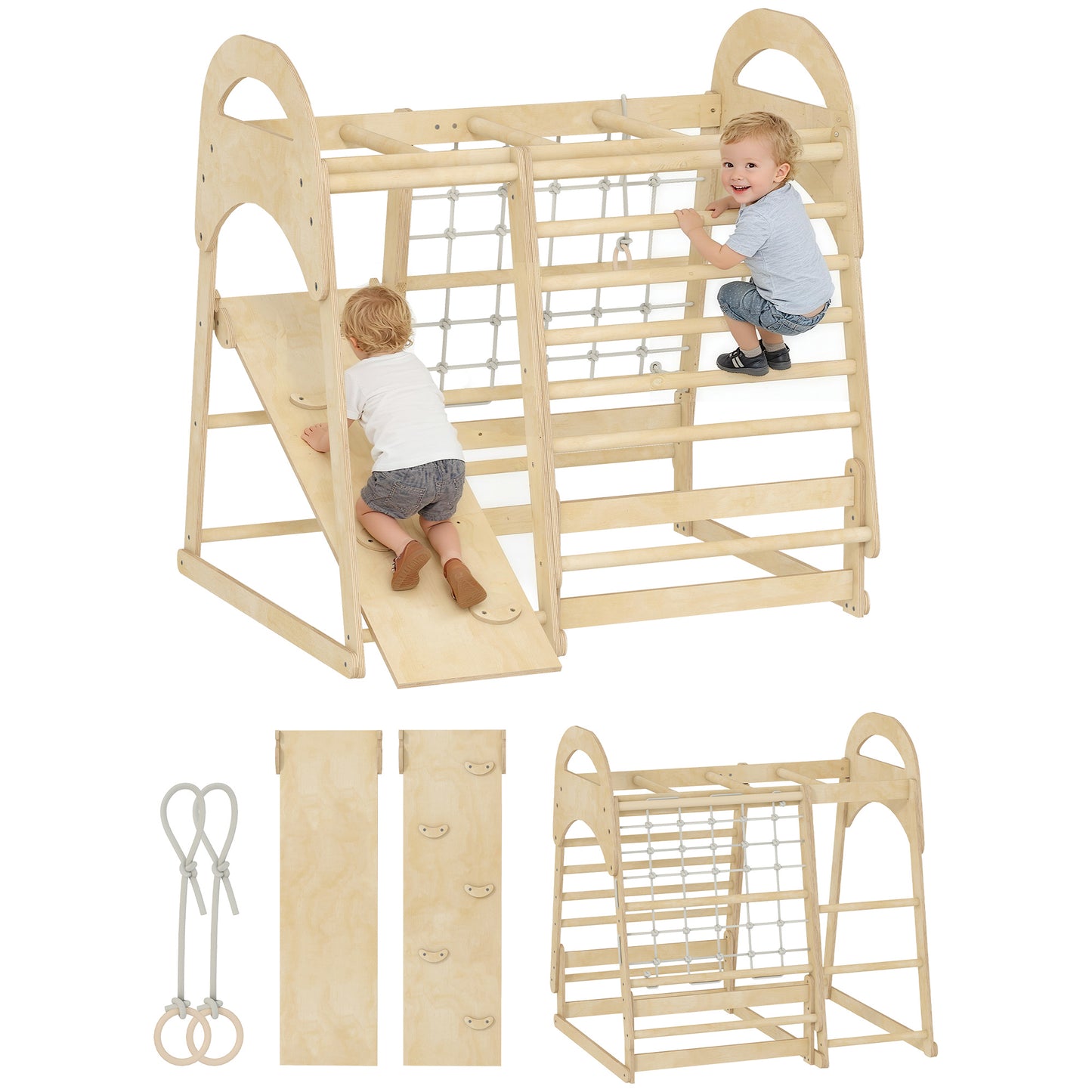 6 in 1 Kids Climbing Frame with Slide, Monkey Bars, Ladder