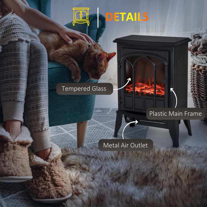 Freestanding Electric Fireplace Heater, 1000W/2000W-Black