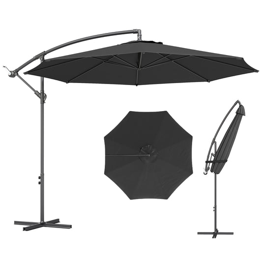 3(m) Garden Banana Parasol Cantilever Umbrella w/ Base, Black