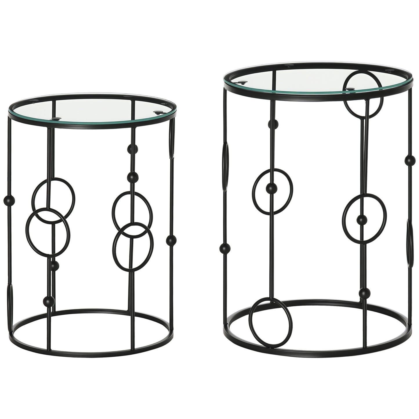Set of 2 Nesting Coffee Table, Side Tables with Glass Top, Black