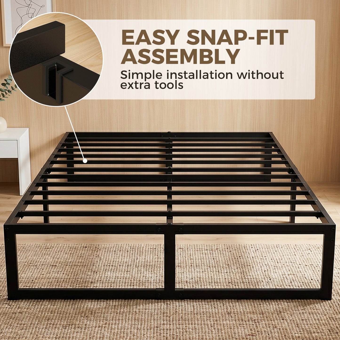 4ft6 Double Bed Frame with Underbed Storage, Noise-Free, Black