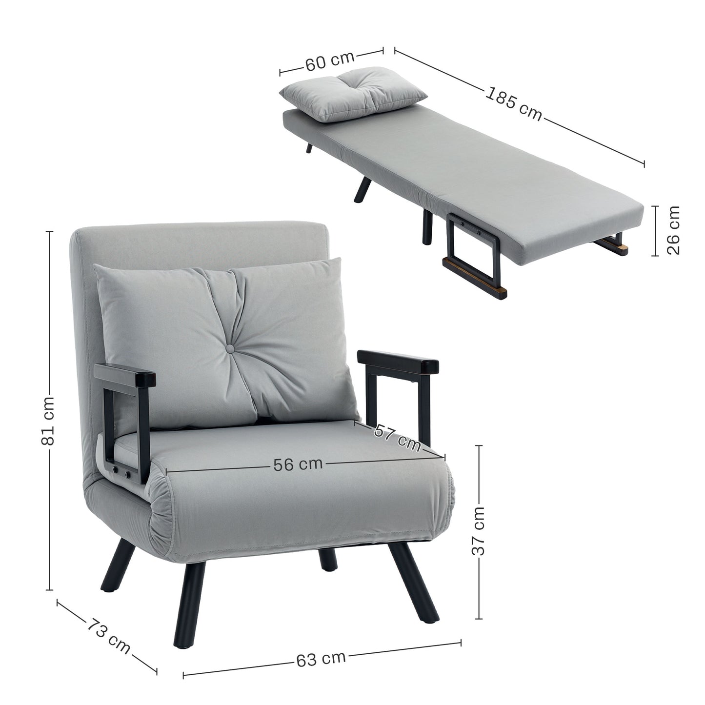 Click Clack Single Chair Bed Settee for Living Room, Light Grey