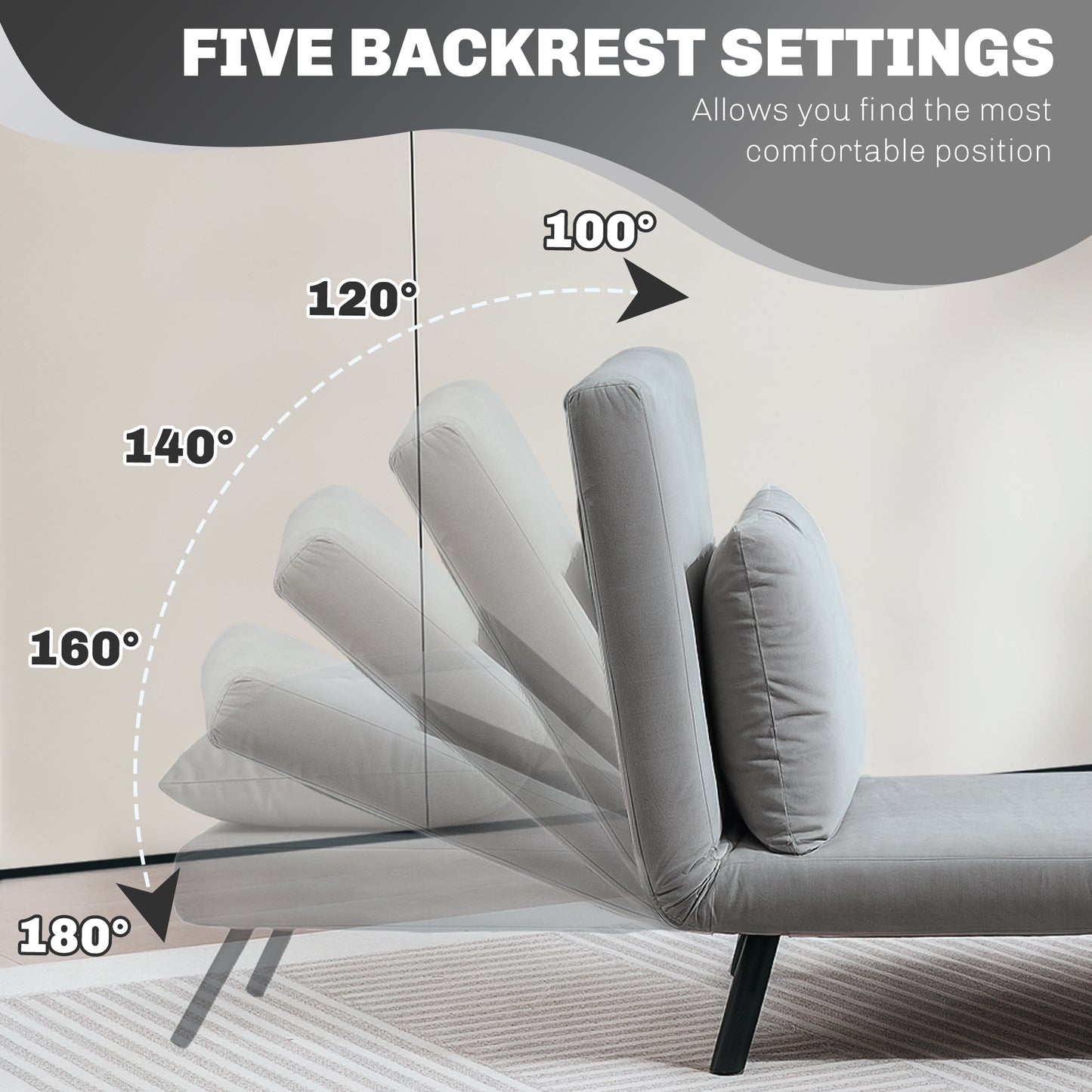 Click Clack Single Chair Bed Settee for Living Room, Light Grey