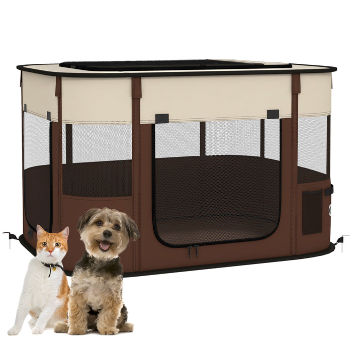 Portable Dog Pen for Puppies, Rabbits, Kittens, Guinea Pigs - Brown