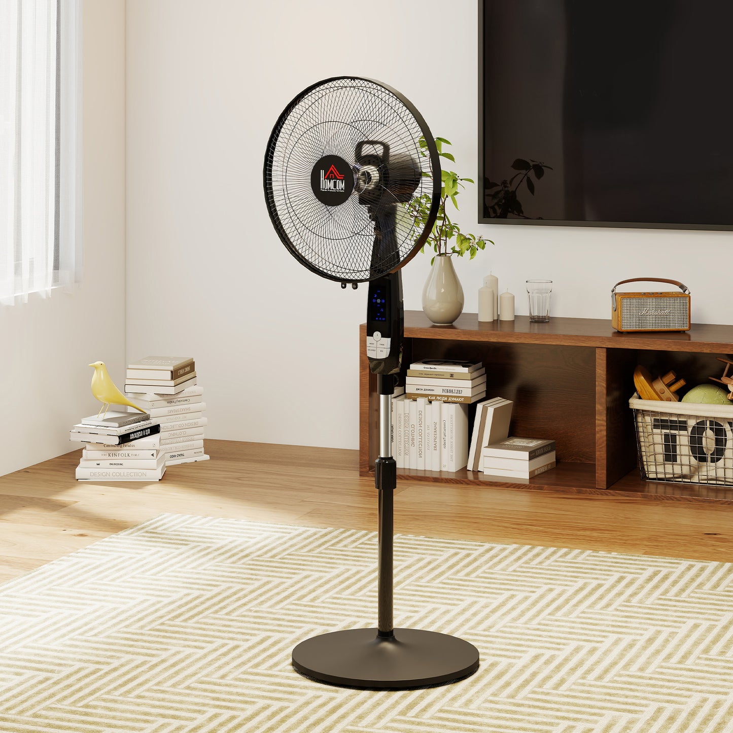 16" Oscillation Cooling Fan with Remote Adjustable Height Black