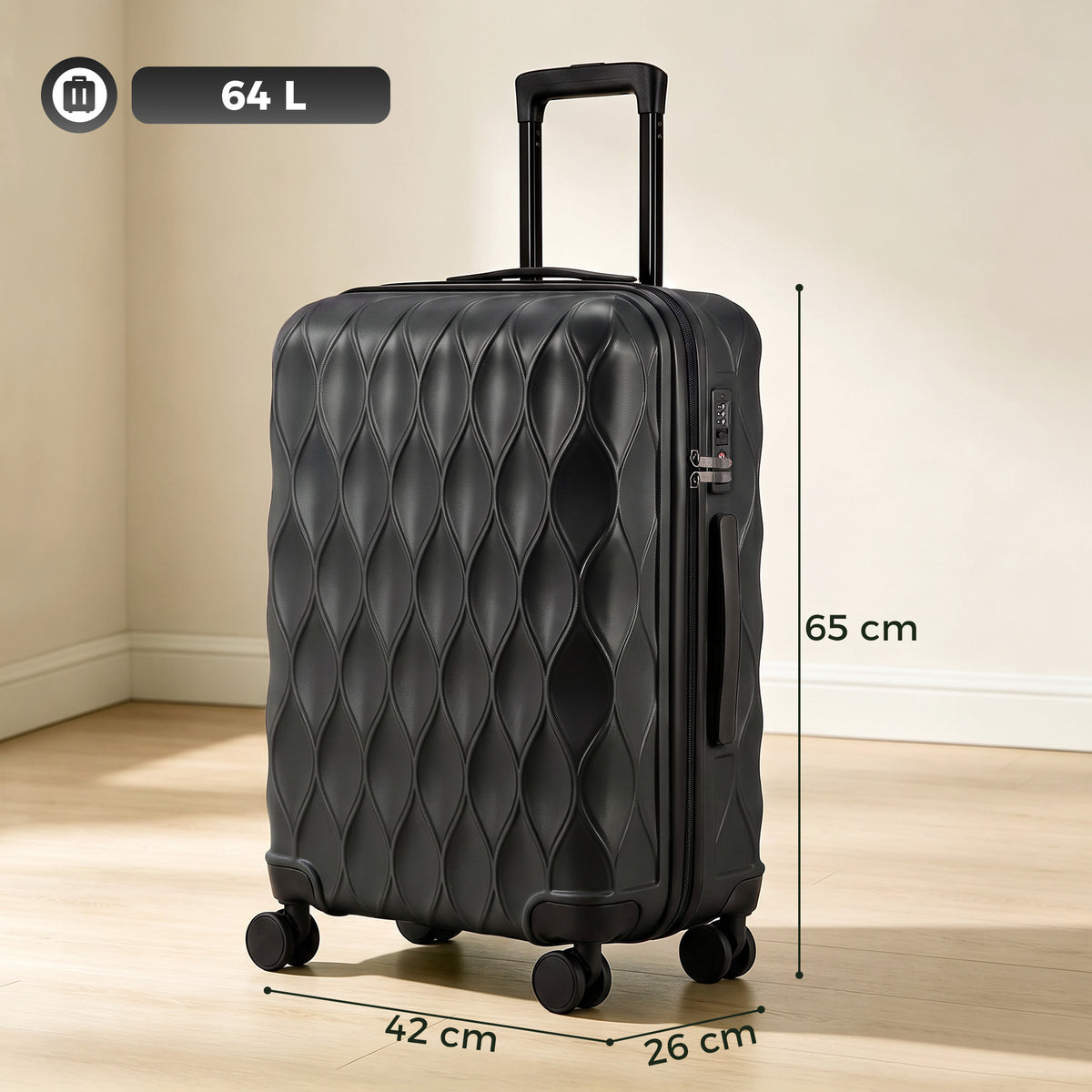 24Inch Suitcase Hard Shell Checked Luggage with TSA Lock, Black