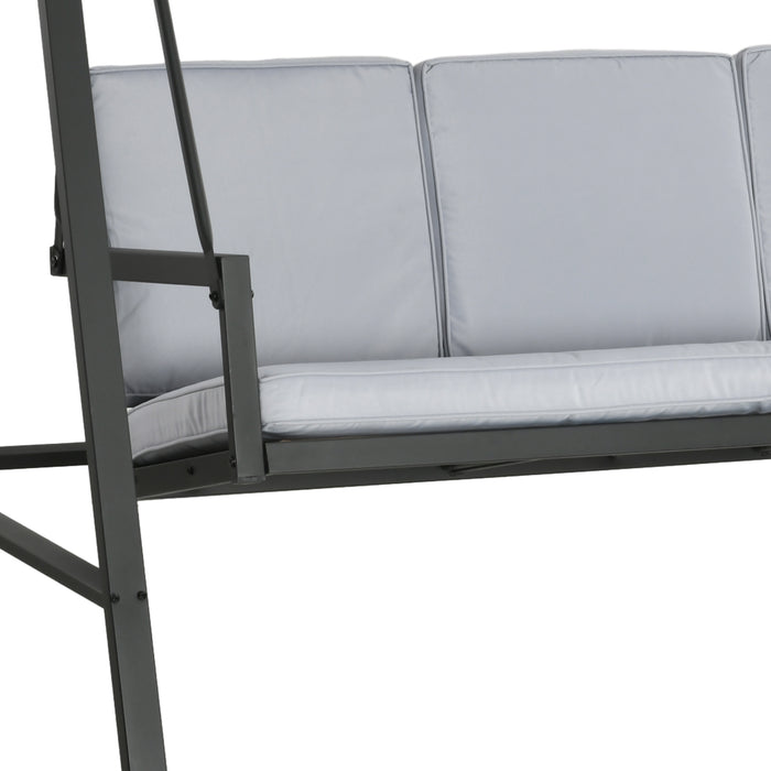 3 Seater Garden Swing Chair, Outdoor Hammock Bench with Adjustable Canopy, Removable Cushions and Steel Frame, Grey