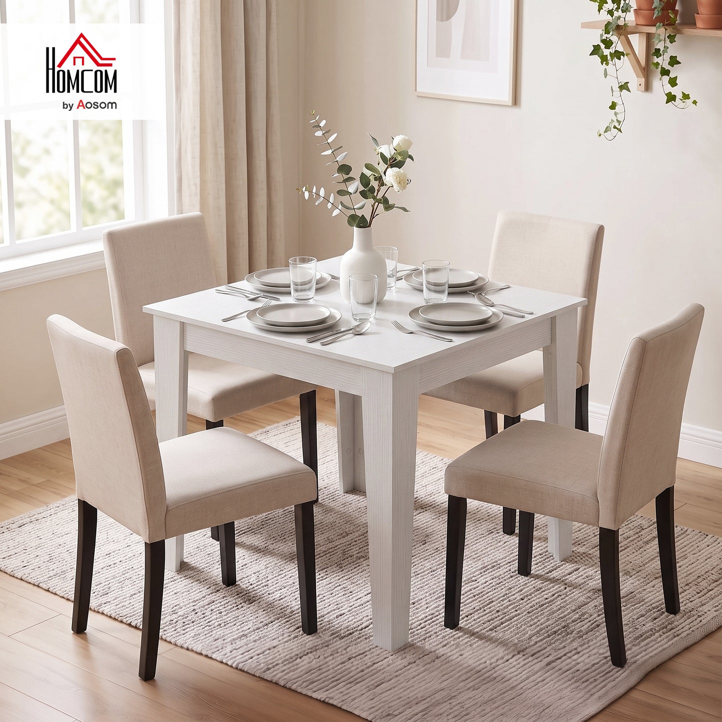 Dining Table for 4, 80L x 80W x 75Hcm, White