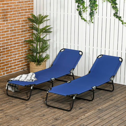 Folding Sun Loungers Set of 2, Outdoor Day Bed with Reclining Back, Steel Recliner Garden Chairs with Breathable Mesh for Beach, Patio, Black