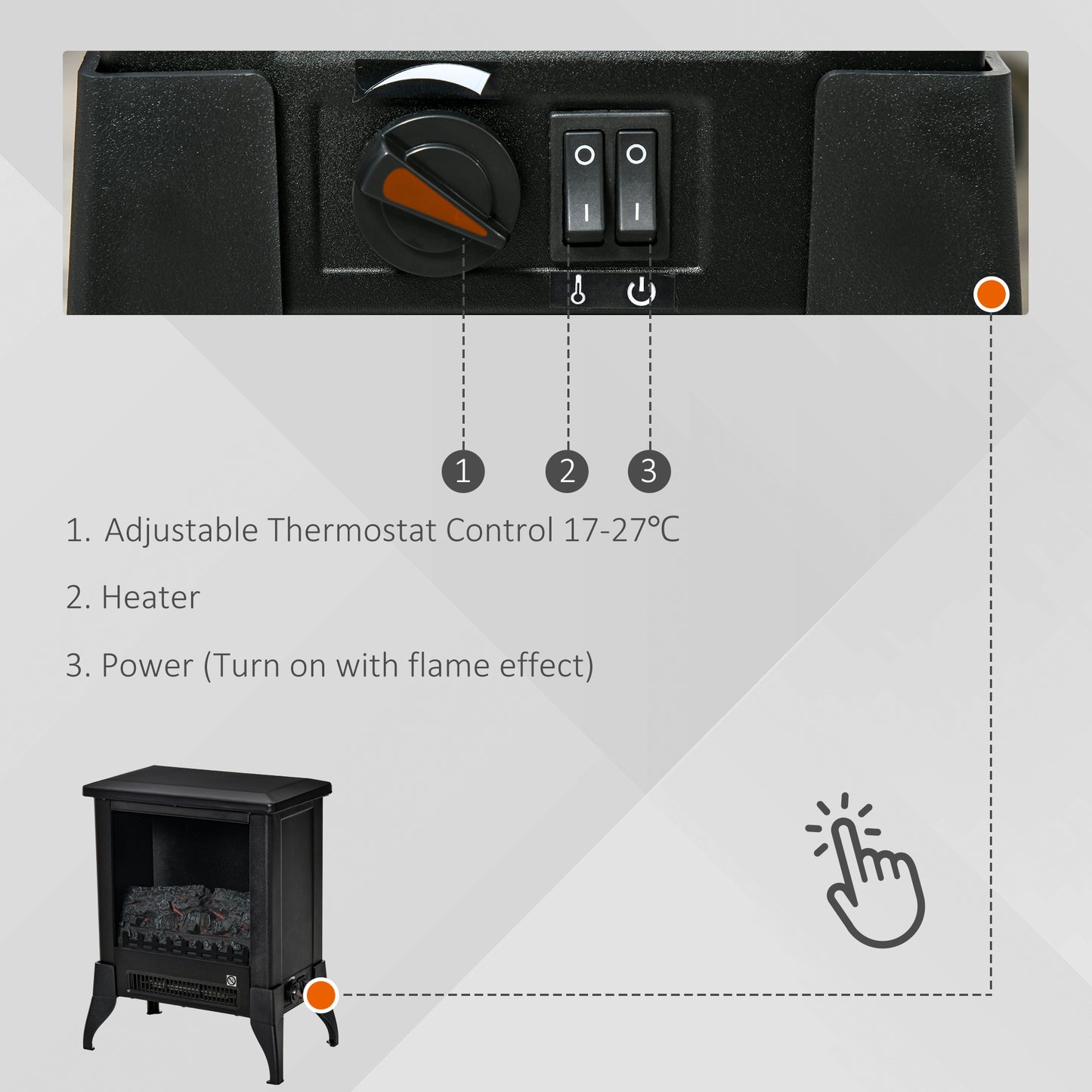 Electric Fireplace Stove, Freestanding Fireplace Heater W/ Flame Effect