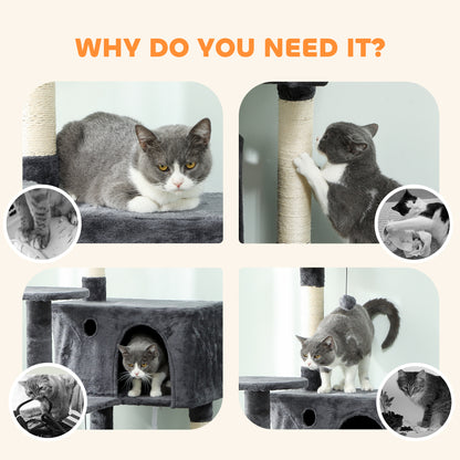 180cm Cat Tree Tower with Sisal Scratching Posts, Condos, Dark Grey