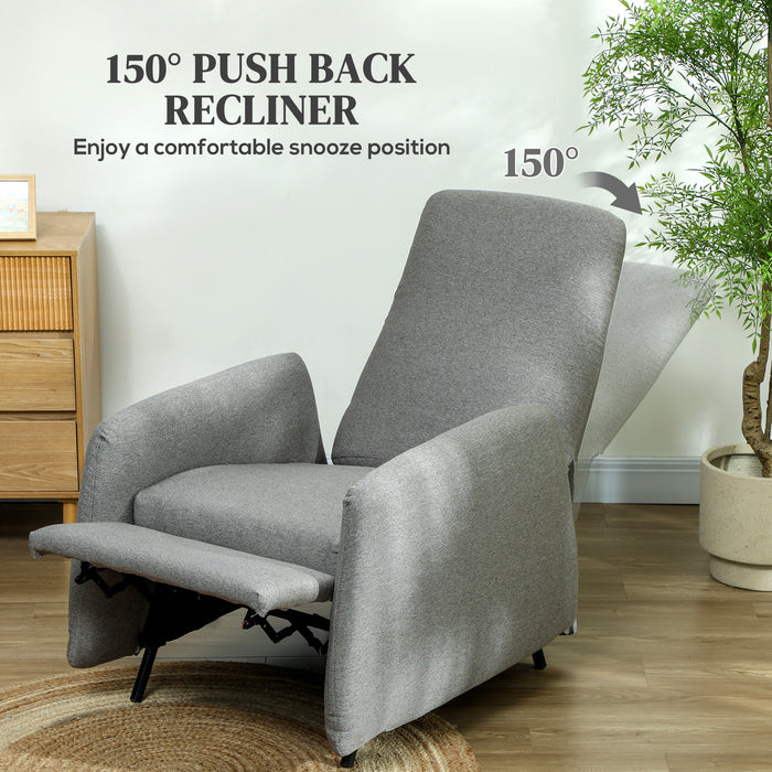 Push Back Recliner Chair Fabric Reclining Armchair for Bedroom Grey