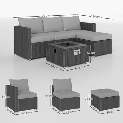 4 Seater Rattan Sofa Set with Footstool Thick Cushions Grey