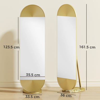 Wavy Full Length Mirror with Metal Frame and Base, Gold Tone