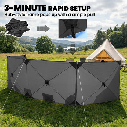 Camping Windbreak, Pop Up Hub Frame Windbreaker Blocker, Dark Grey