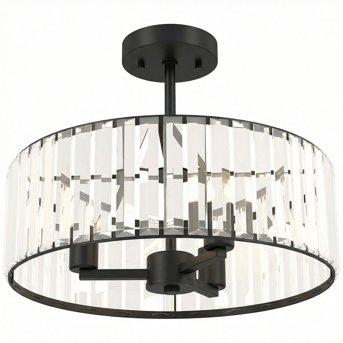 Semi Flush Mount Modern Crystal Chandelier Ceiling Light, Black