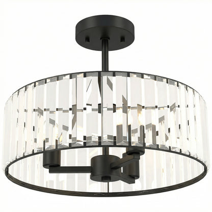 Semi Flush Mount Modern Crystal Chandelier Ceiling Light, Black