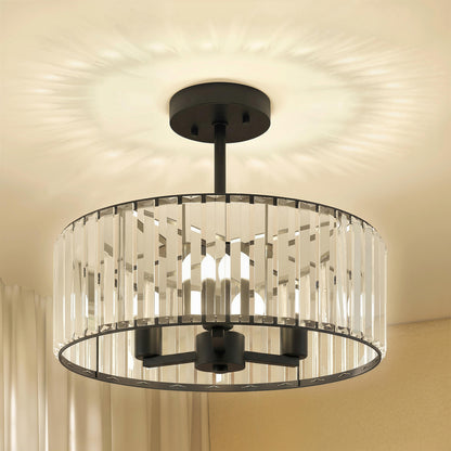 Semi Flush Mount Modern Crystal Chandelier Ceiling Light, Black