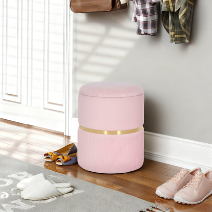 Round Pouffe Storage Footstool with Hidden Space, Pink