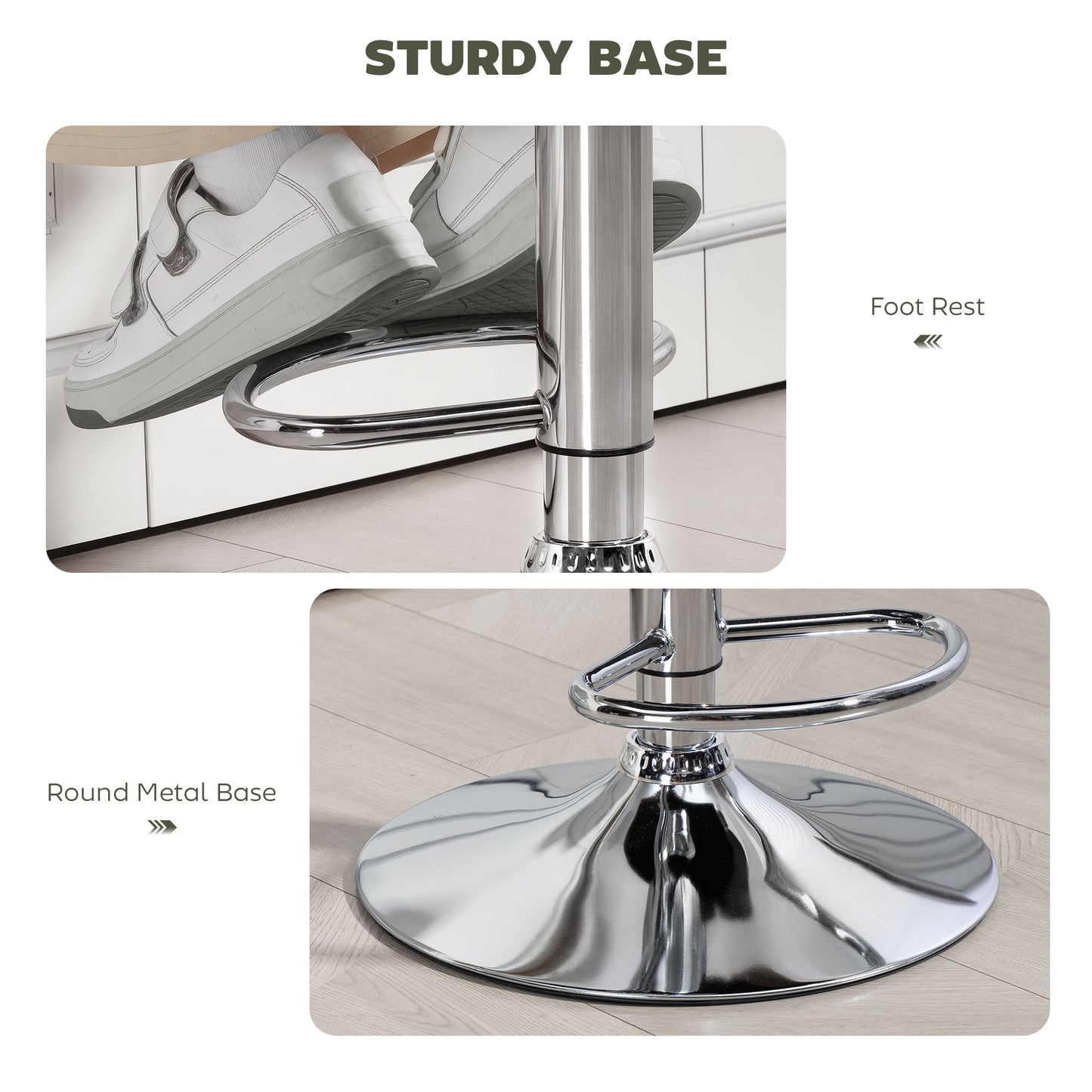 Adjustable Height Barstool Steel Pole PU Leather, Green