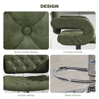 Adjustable Height Barstool Steel Pole PU Leather, Green