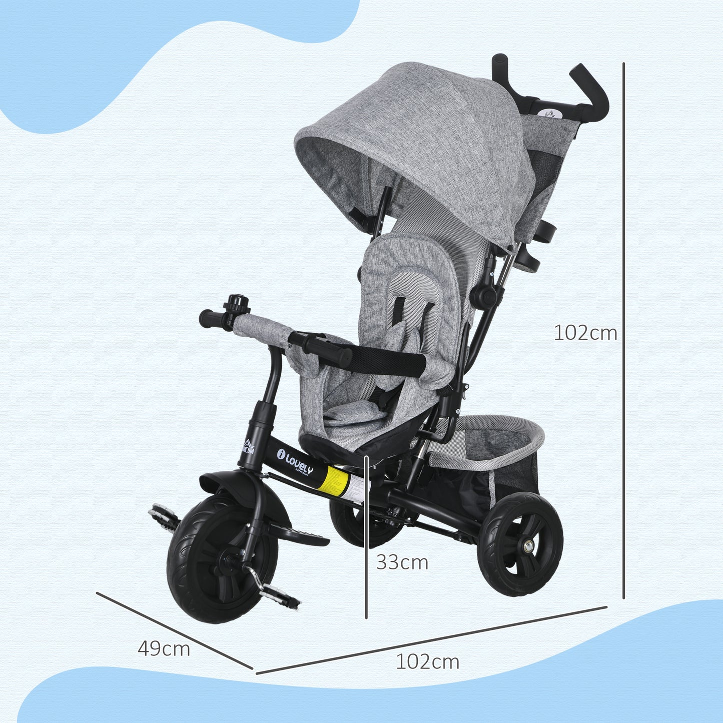 6 in 1 Kids Trike, Stroller with Parent Handle, Grey