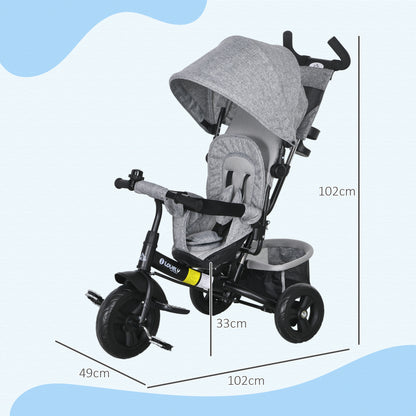 6 in 1 Kids Trike, Stroller with Parent Handle, Grey