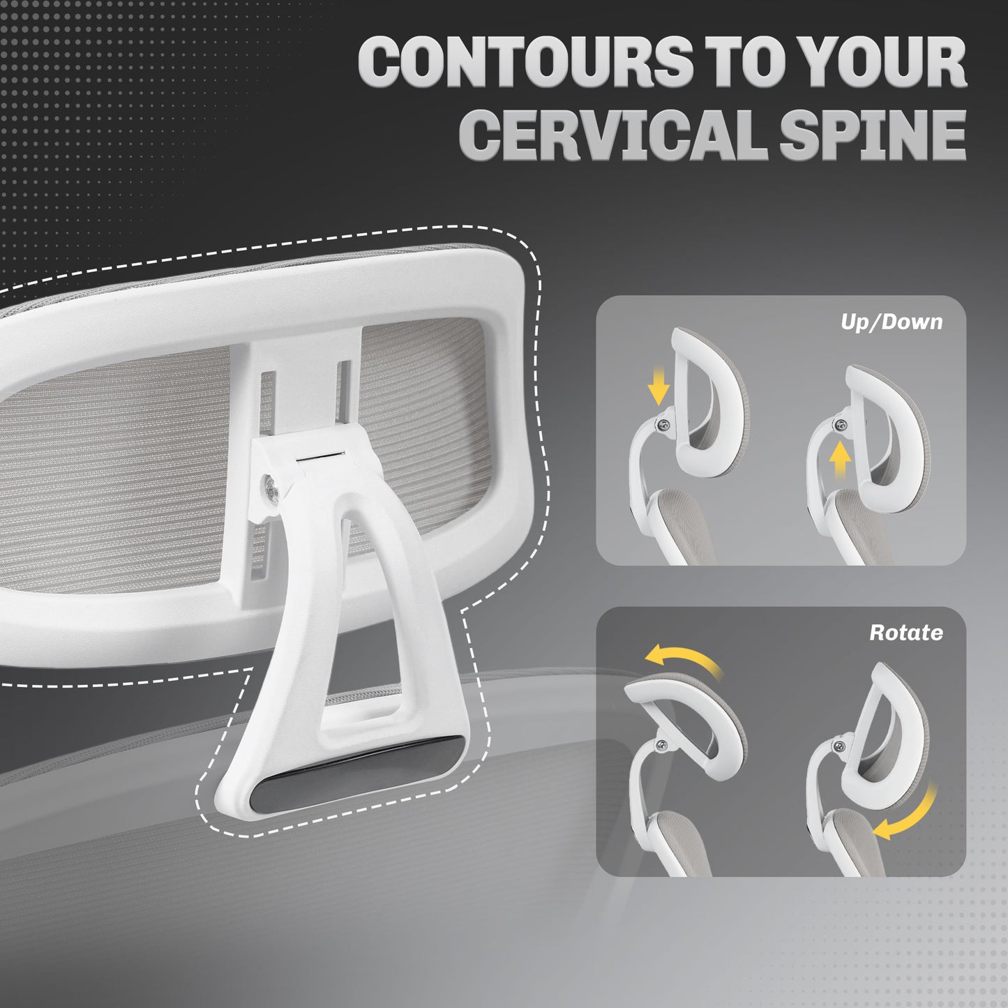 Mesh Ergonomic Office Chair with Lumbar Support, Headrest, Grey