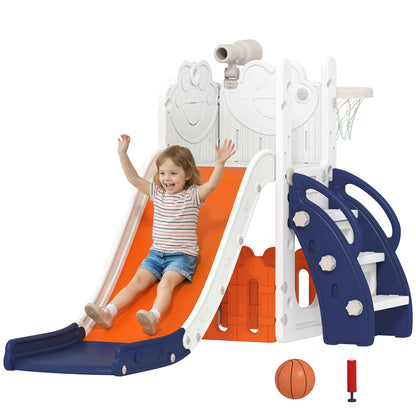 5 in 1 Toddler Slide Set with Basketball Hoop for Age 1-3, Orange