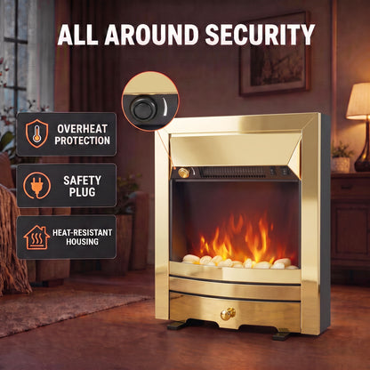 2000W Freestanding or Inset Electric Fire with Pebble Effect - Gold Tone