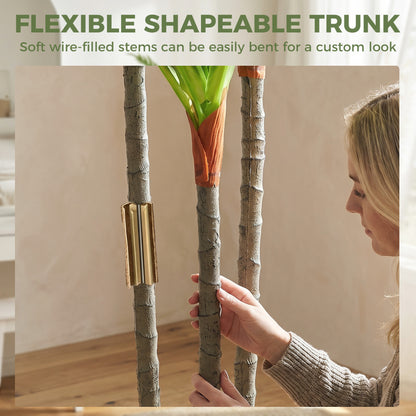 Set of 2 90cm Artificial Dracaena Trees, Decorative Artificial Plants with Bendable Trunks and White Planters for Living Room Bedroom Home Office Decor, Green