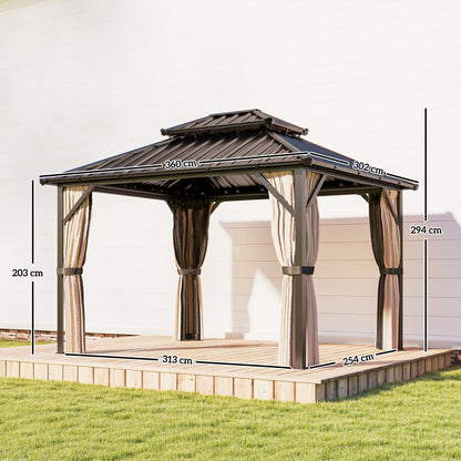 3 x 3.6 m Hardtop Gazebo Canopy with Aluminium Frame, Garden Gazebo