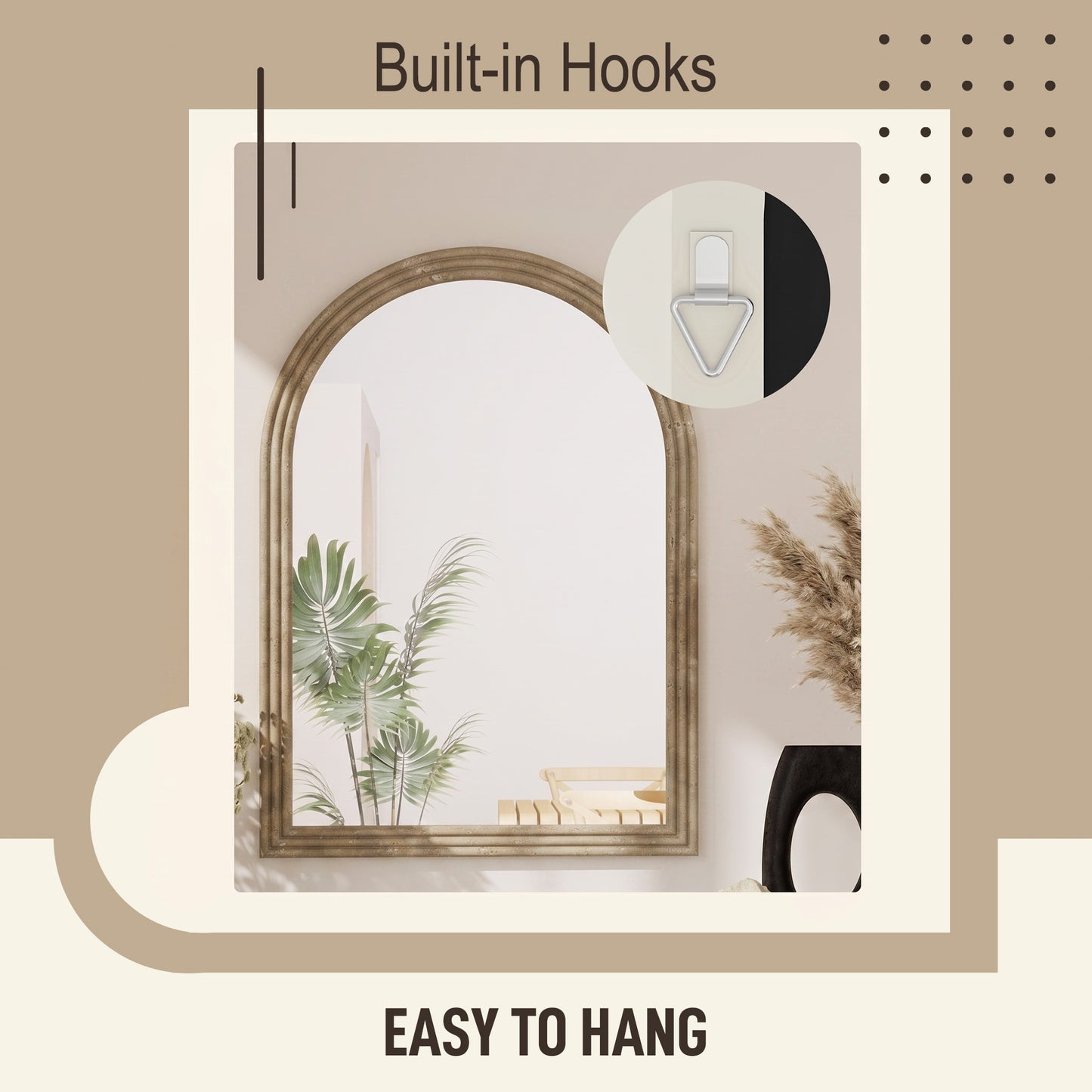 Modern Wall-Mounted Mirror with Grooved Edge, Brown