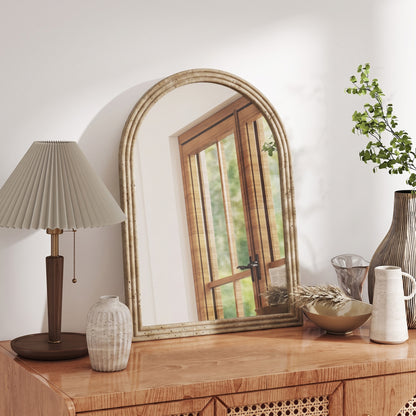 Modern Wall-Mounted Mirror with Grooved Edge, Brown