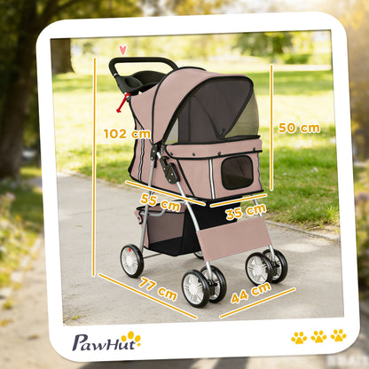 Pet Stroller Carrier Foldable Deluxe Walk Travel Dog, Brown