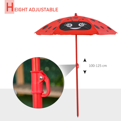 Kids Folding Picnic Table Chair Set Ladybug Pattern Outdoor w/ Parasol