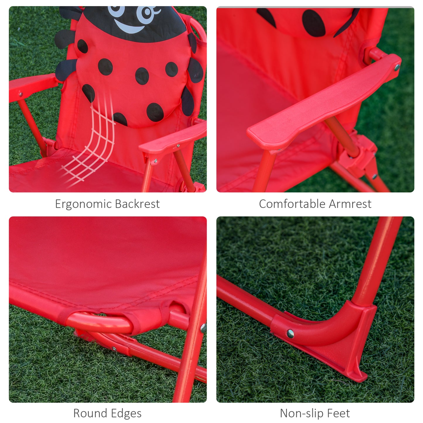 Kids Folding Picnic Table Chair Set Ladybug Pattern Outdoor w/ Parasol