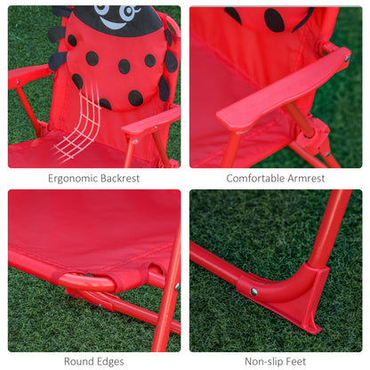 Kids Folding Picnic Table Chair Set Ladybug Pattern Outdoor w/ Parasol