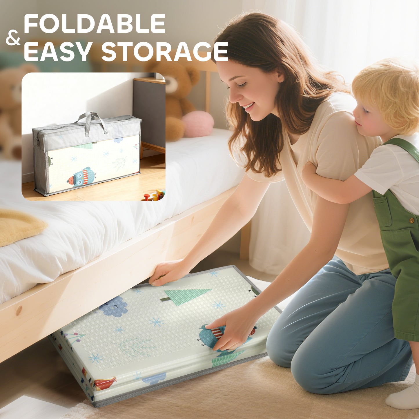 Baby Play Mat Double-Sided, Kids Floor Mat, Car Track and Owl Theme