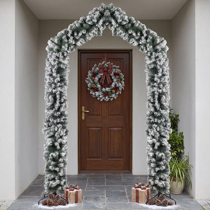 9ft Flocked Snow Christmas Tree Arch with 1400 Branch Tips, Green