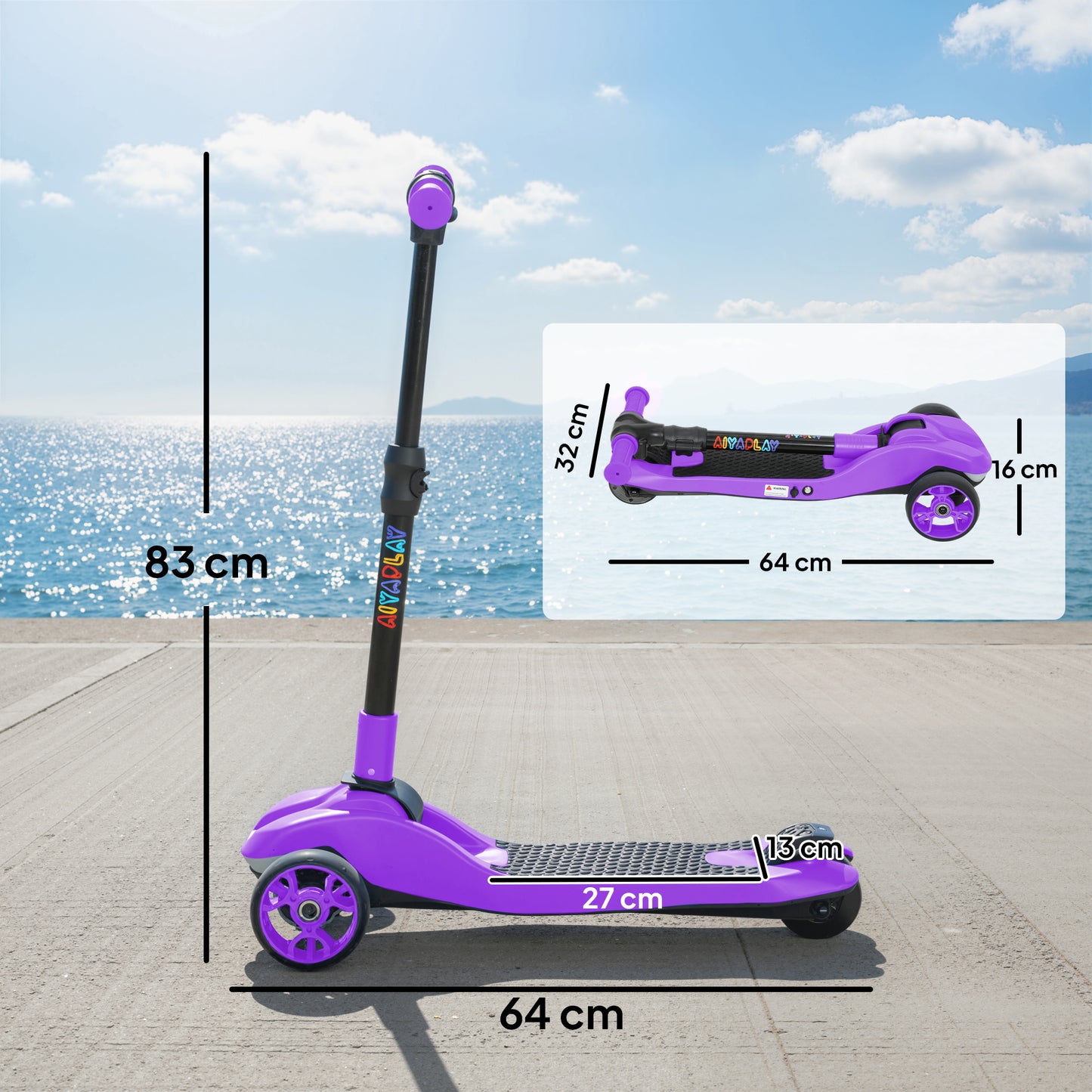 Electric Scooter for Kids, 3 Wheel Foldable Kids Scooter, Purple