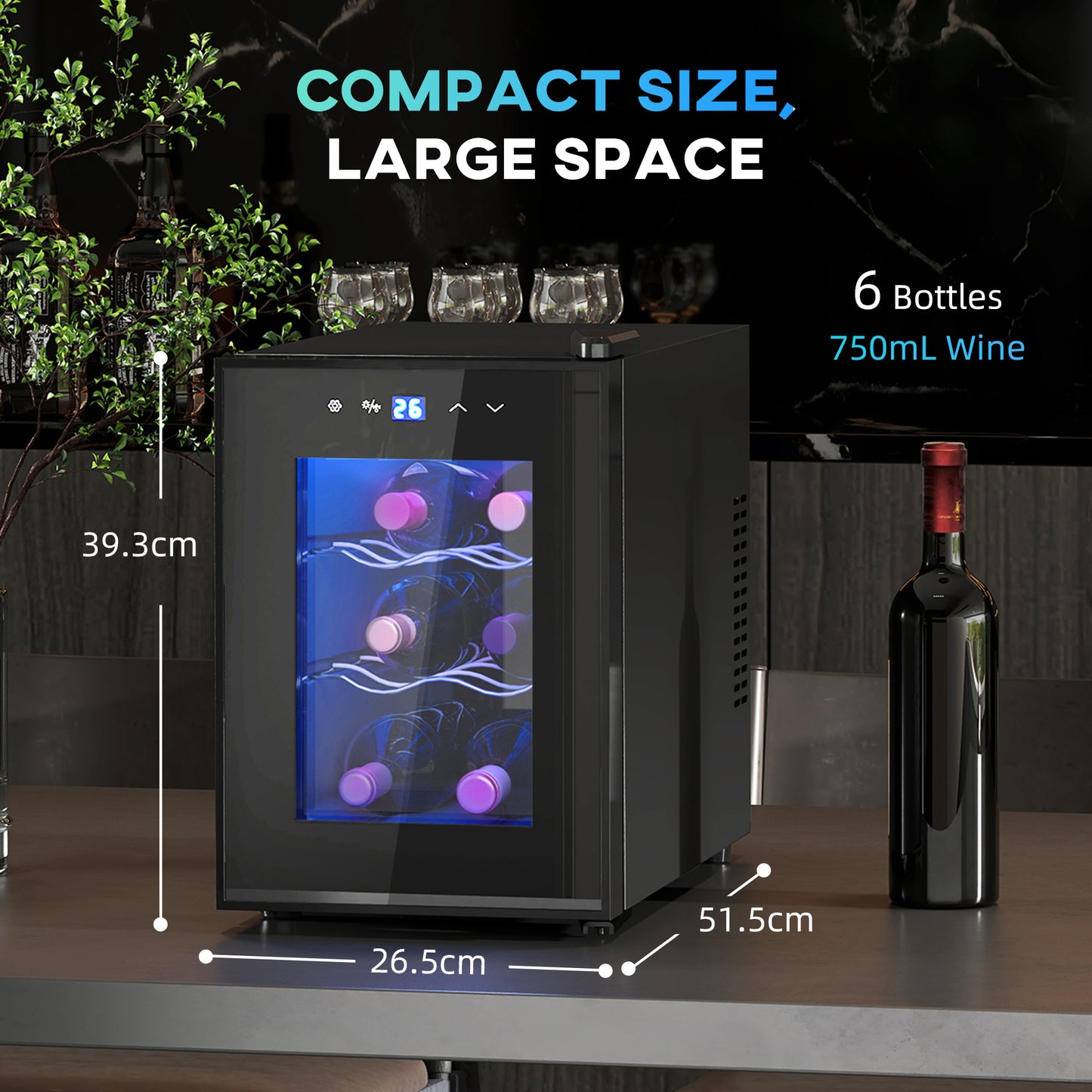 Mini Beer and Wine Fridge, 6 Bottle, with Glass Door, Touch Screen