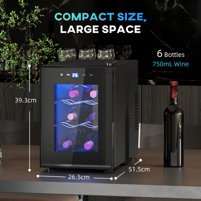 Mini Beer and Wine Fridge, 6 Bottle, with Glass Door, Touch Screen