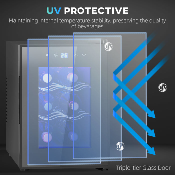 Mini Beer and Wine Fridge, 6 Bottle, with Glass Door, Touch Screen