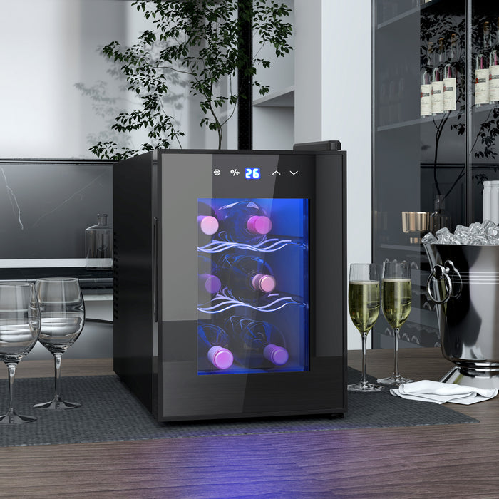 Mini Beer and Wine Fridge, 6 Bottle, with Glass Door, Touch Screen